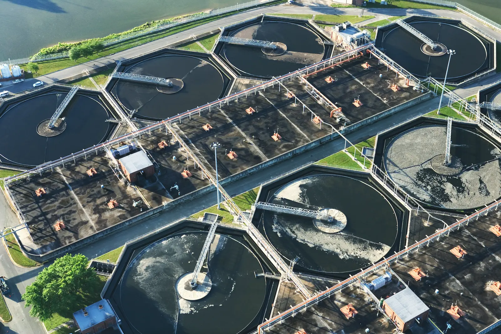 Arial photo of a waste water treatment plant